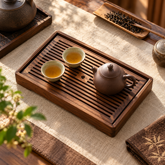 Walnut-Tone Slatted Tea Tray