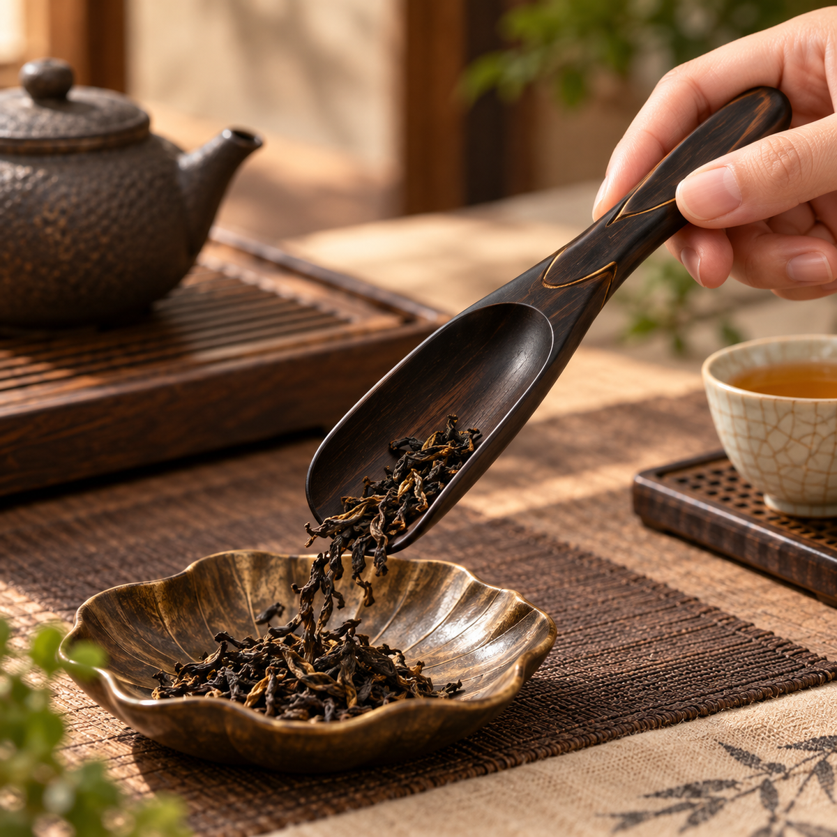 Ebony-Tone Wooden Tea Scoop