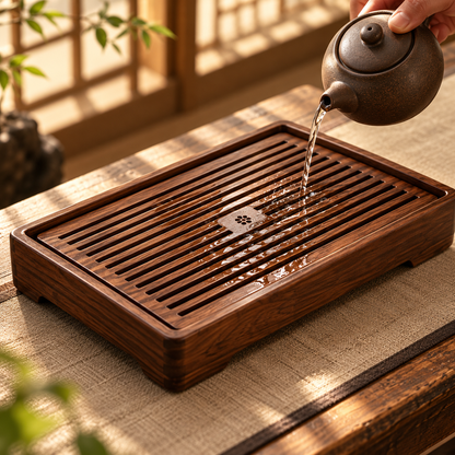 Walnut-Tone Slatted Tea Tray