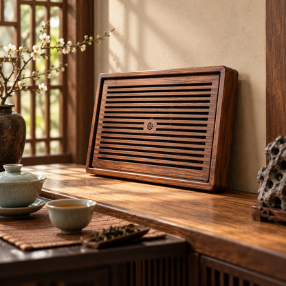 Walnut-Tone Slatted Tea Tray