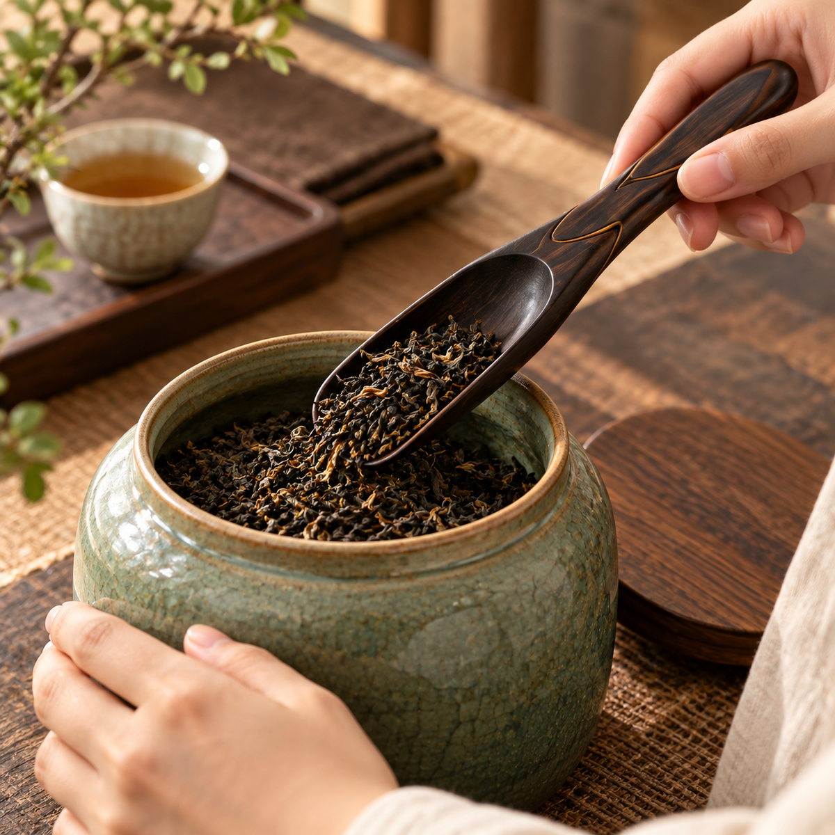 Ebony-Tone Wooden Tea Scoop