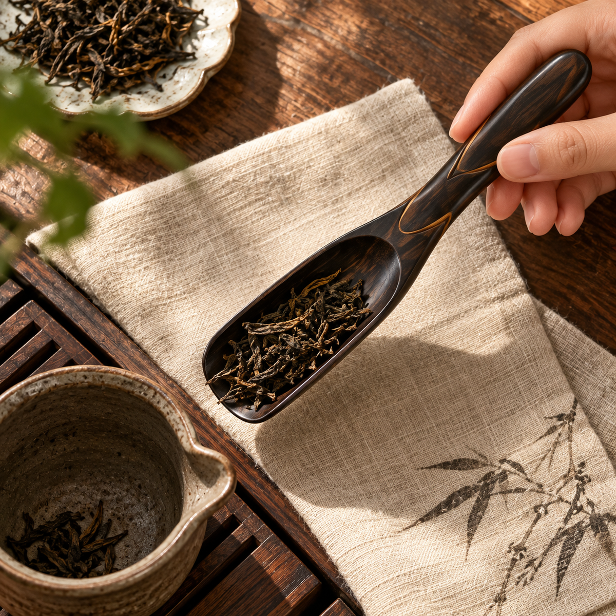 Ebony-Tone Wooden Tea Scoop