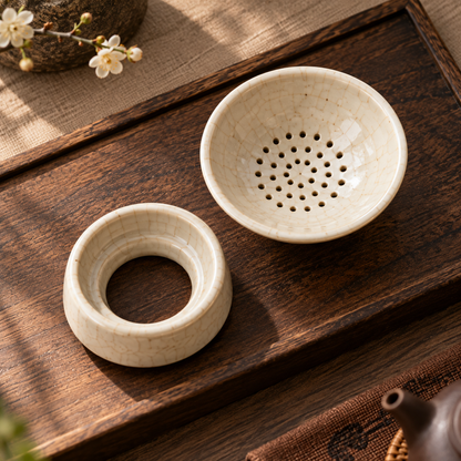 Ivory Ceramic Tea Strainer With Stand