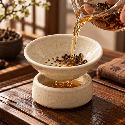 Ivory Ceramic Tea Strainer With Stand