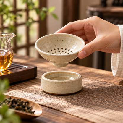 Ivory Ceramic Tea Strainer With Stand