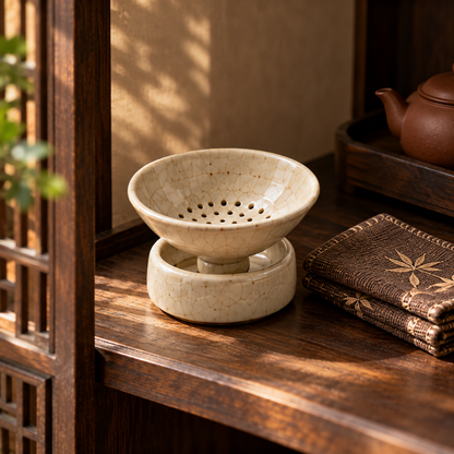 Ivory Ceramic Tea Strainer With Stand