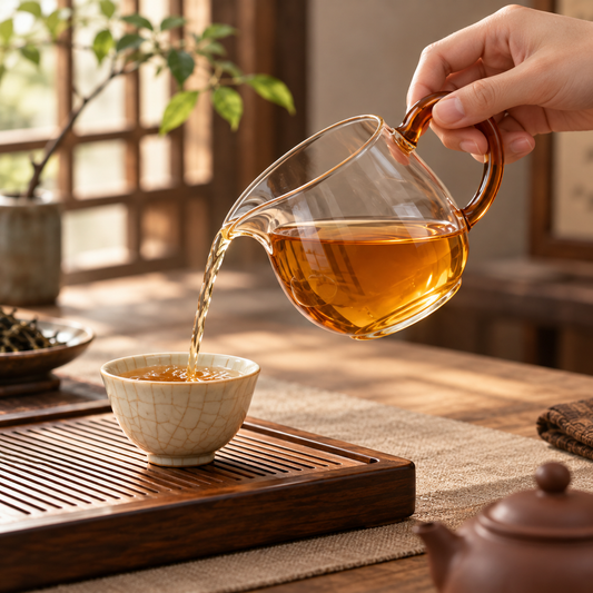 Glass Tea Pitcher With Amber Handle