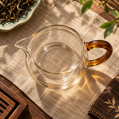 Glass Tea Pitcher With Amber Handle