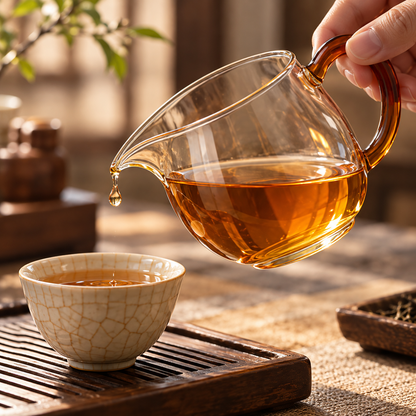 Glass Tea Pitcher With Amber Handle