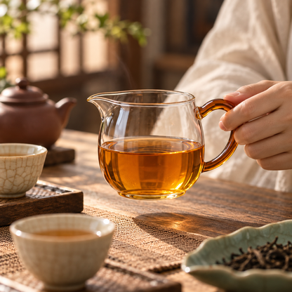 Glass Tea Pitcher With Amber Handle