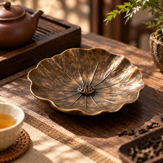 Antique Bronze Lotus Leaf Cup Saucer
