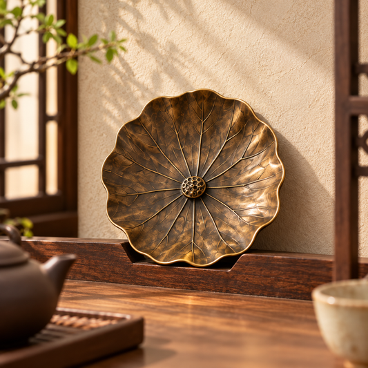 Antique Bronze Lotus Leaf Cup Saucer