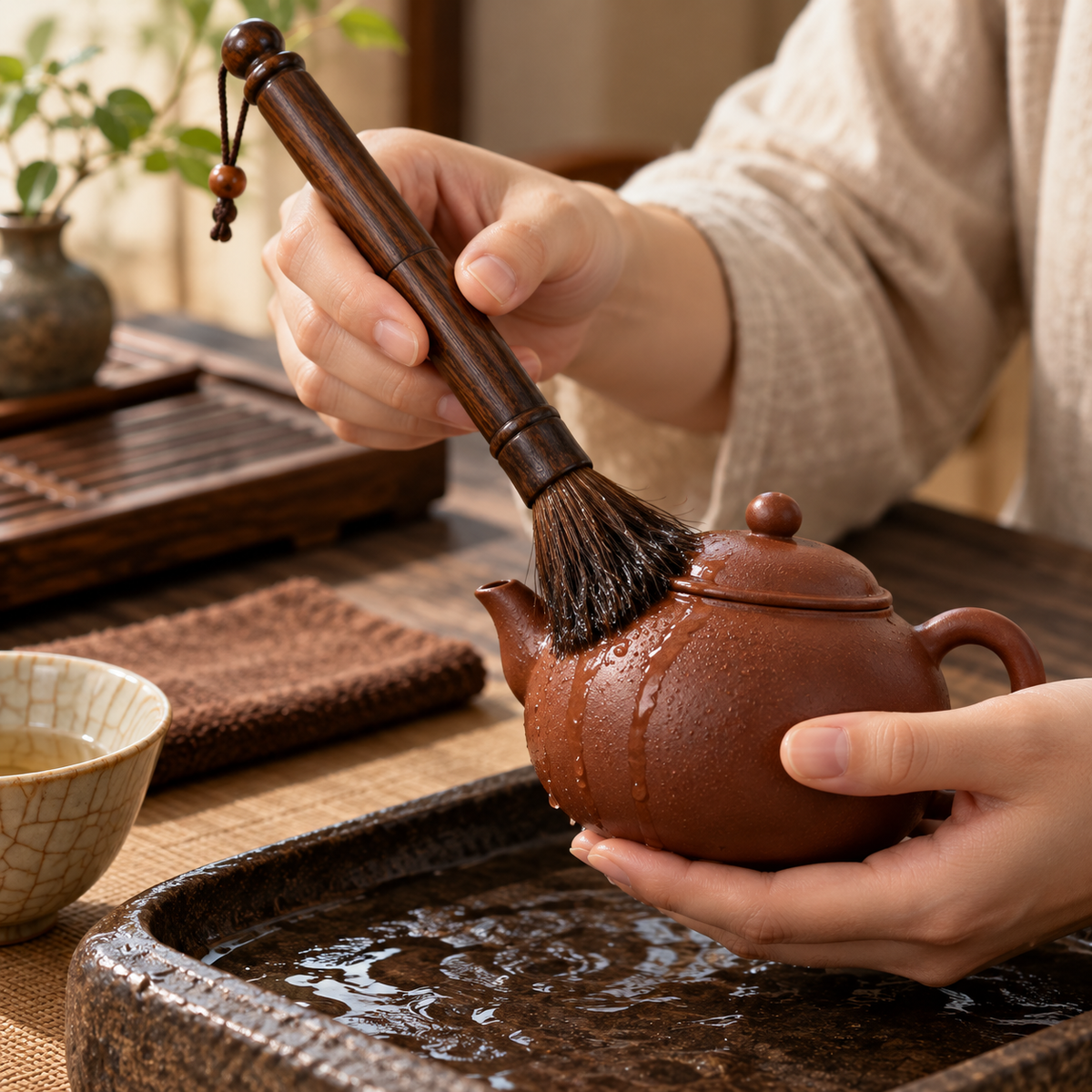 Wood-Handle Teapot Care Brush