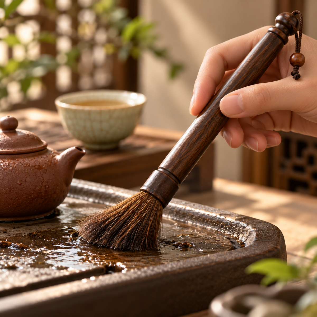 Wood-Handle Teapot Care Brush