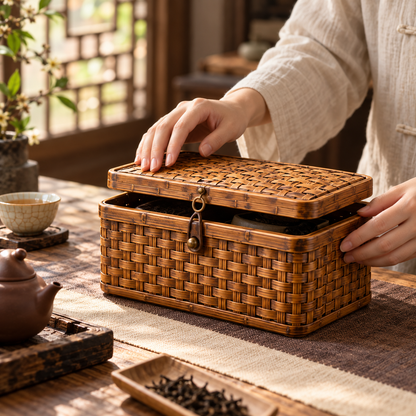 Woven Bamboo Tea Storage Basket