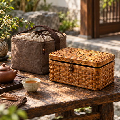 Woven Bamboo Tea Storage Basket