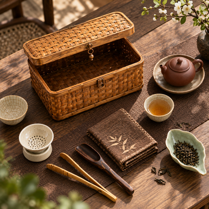 Woven Bamboo Tea Storage Basket